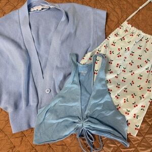 Full Tilt Light Blue Ribbed Drawstring Cami Top